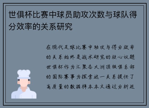 世俱杯比赛中球员助攻次数与球队得分效率的关系研究